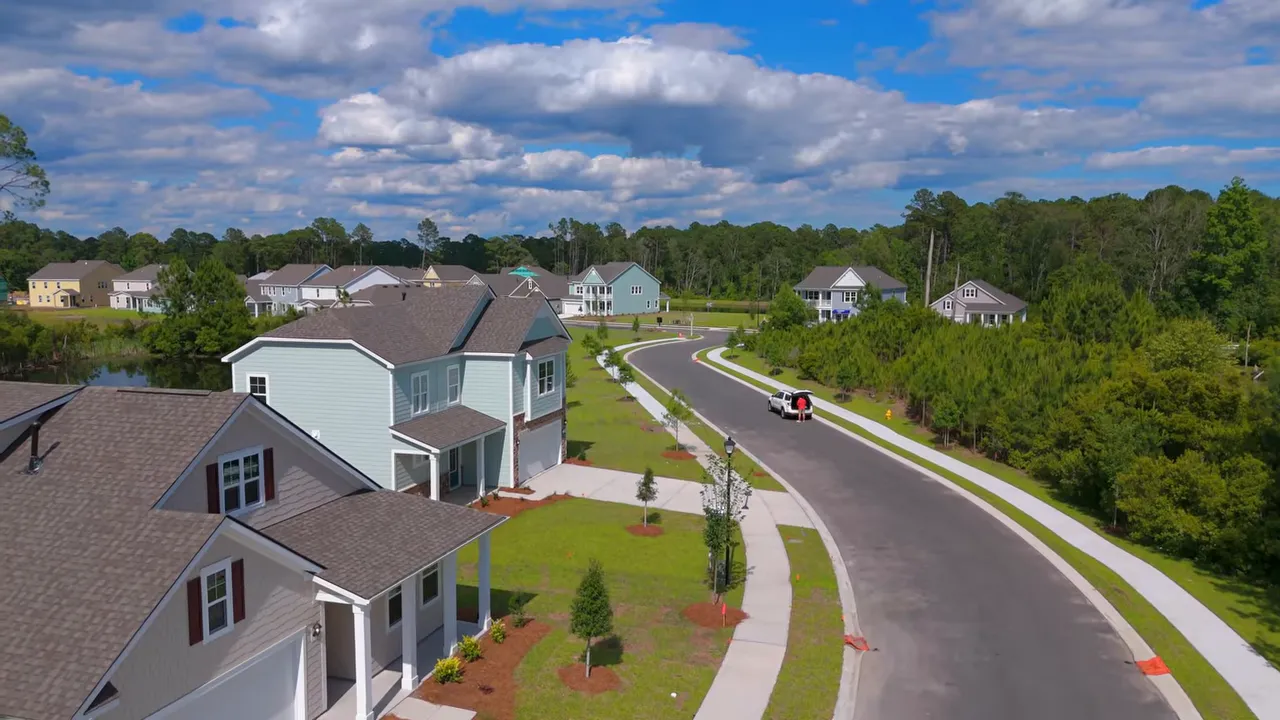 Aerial view of a Myrtle Beach area residential neighborhood with homes and roads