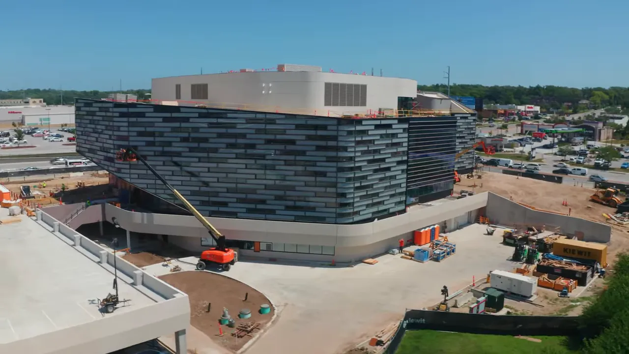 Aerial view screenshot of Omaha central library construction site