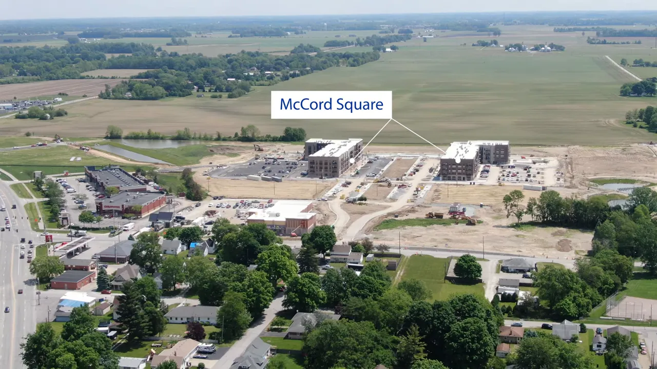 Aerial photo of McCord Square development in McCordsville Indiana
