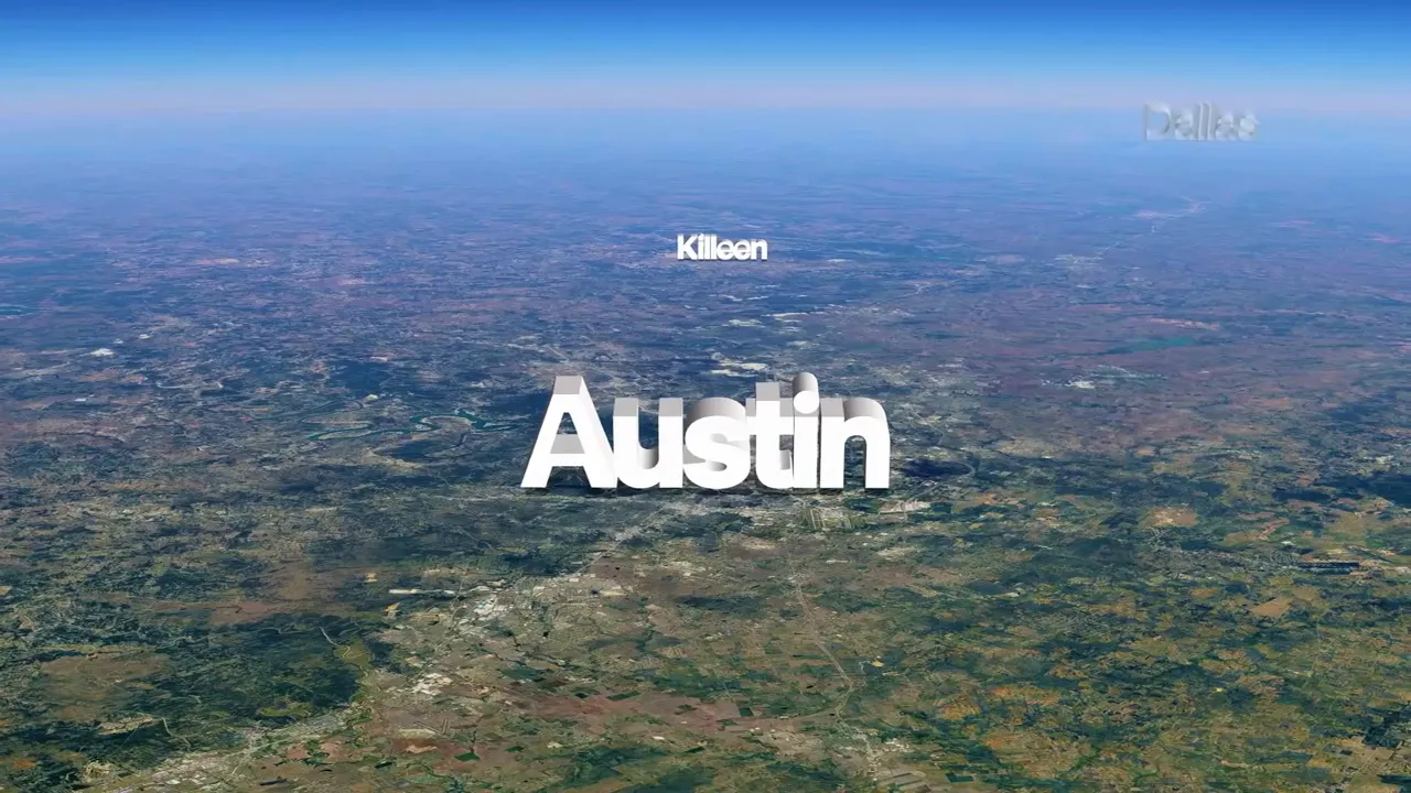 Aerial view map graphic highlighting Killeen, Texas