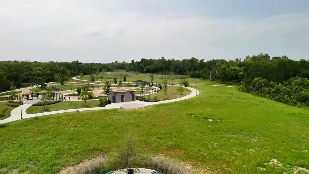 Aerial view of outdoor amenities at Preserve at Lakeside Meadows in Pflugerville Texas