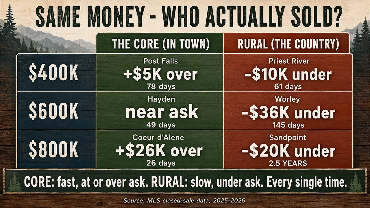 Summary chart comparing core and rural home sales at 400000 600000 and 800000
