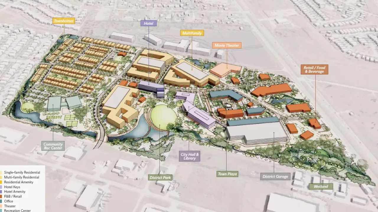 Illustrated site plan for the future Manor Town Center