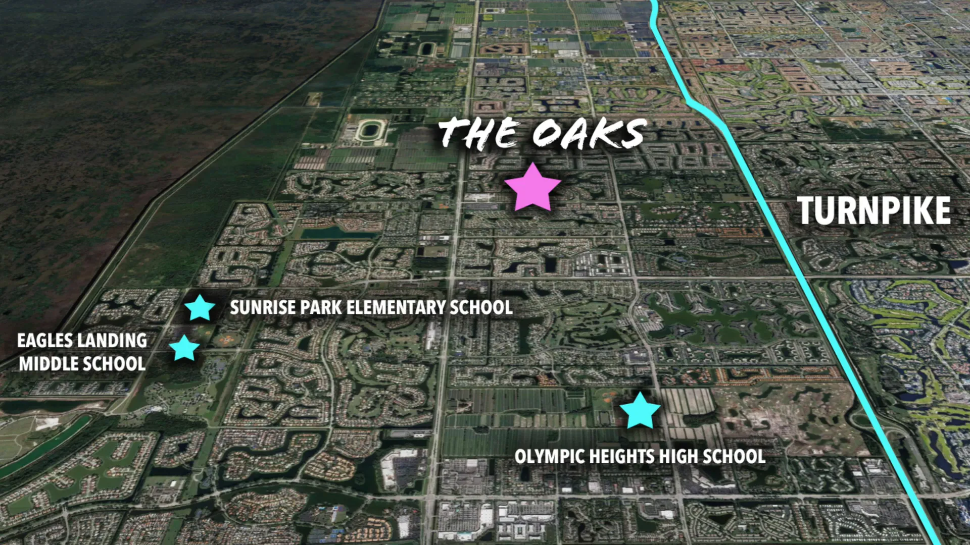 Map showing The Oaks location at Clint Moore Rd and State Road 7 in Boca Raton