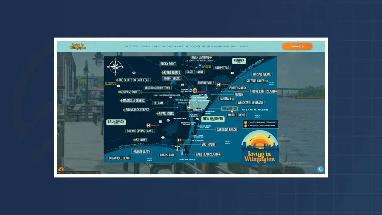 Interactive Wilmington area map with neighborhood labels and location markers