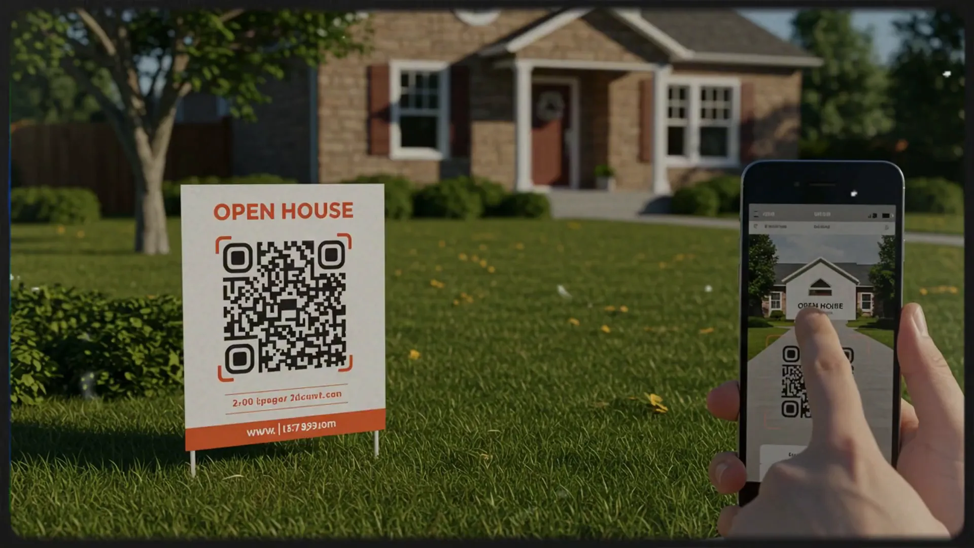Open house sign with QR code