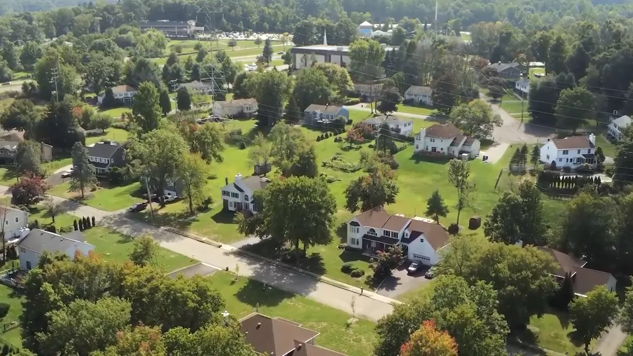 Aerial shot of residential homes and lawns in Randolph NJ