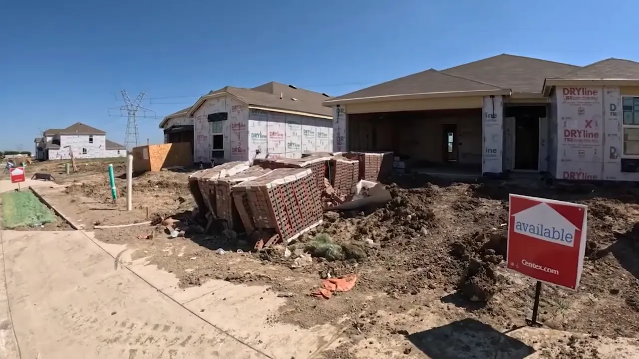 Row of homes under construction in a new subdivision