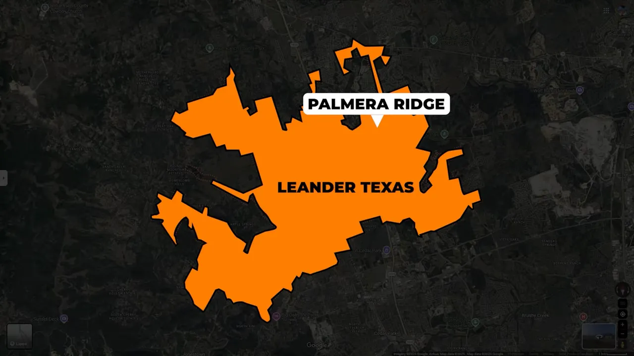 Map graphic showing Palmera Ridge location within Leander Texas