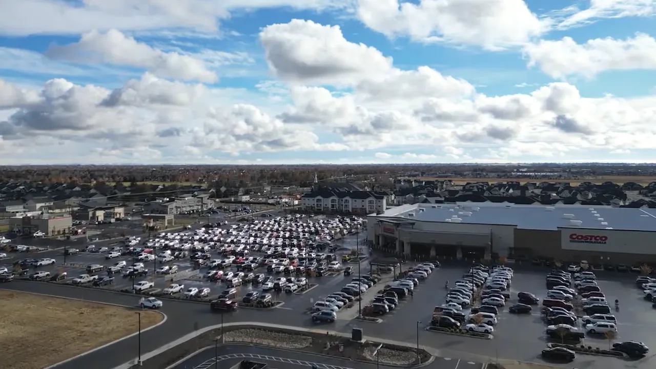 Aerial view of Costco store and full parking lot in Nampa