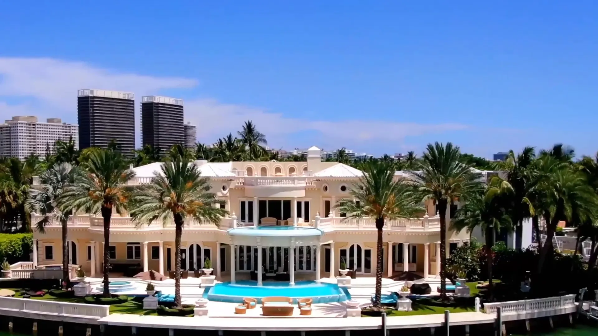 Golden Beach overview showing luxury mansions and private beach