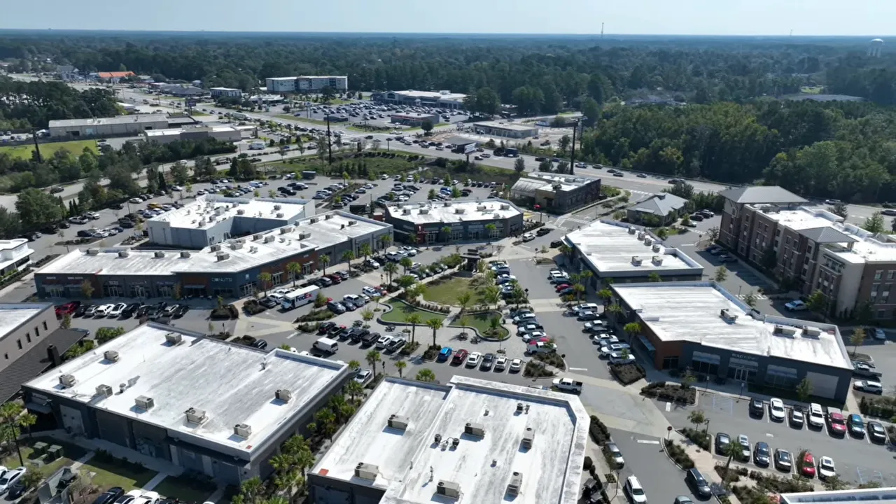 Aerial view of retail and amenities within a planned community in Summerville SC