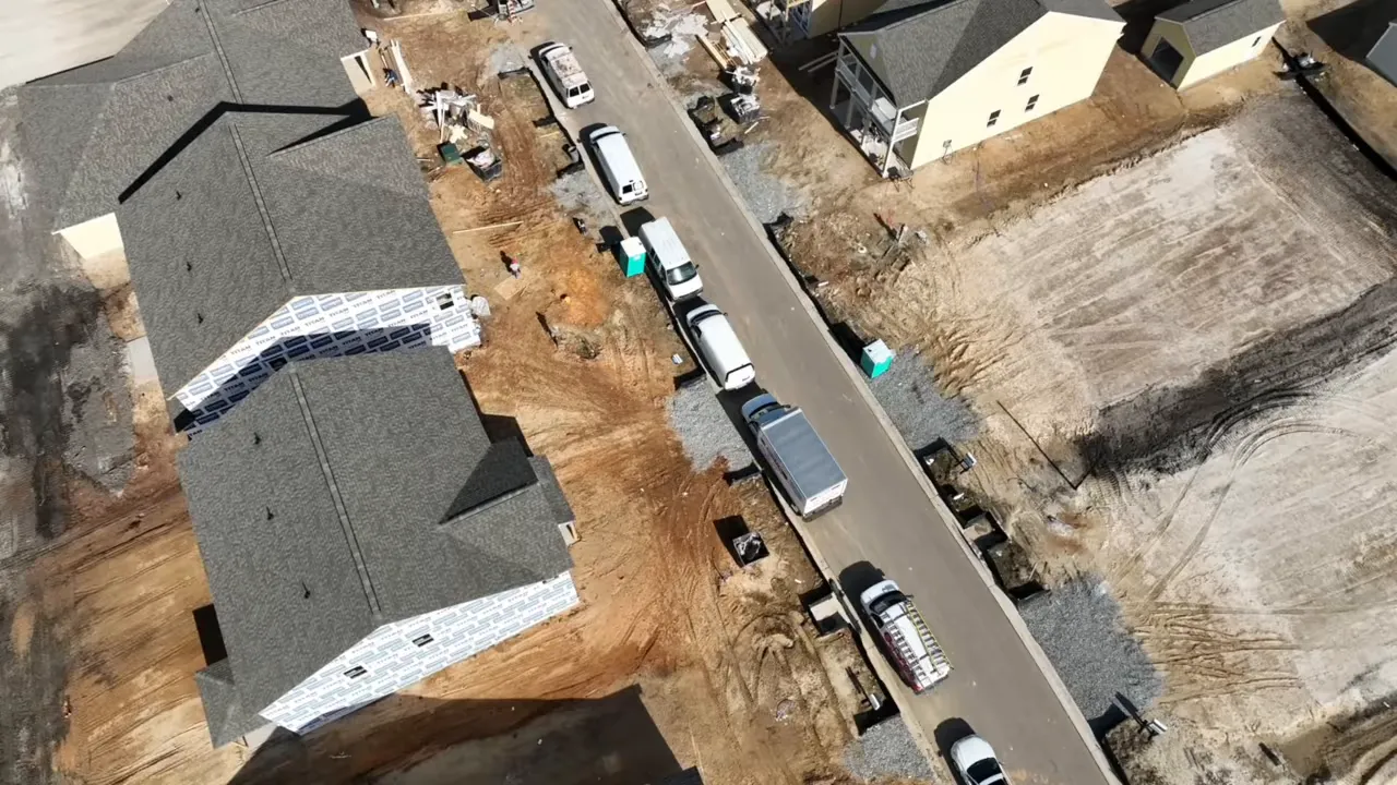 Aerial view of a new home construction site in Summerville SC