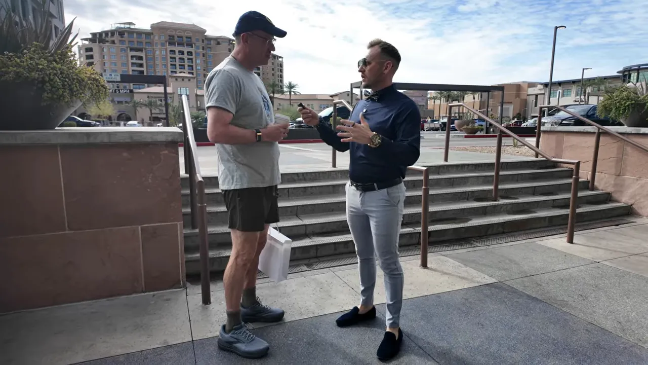 Real estate agent interview on a sidewalk in Scottsdale discussing trust and information