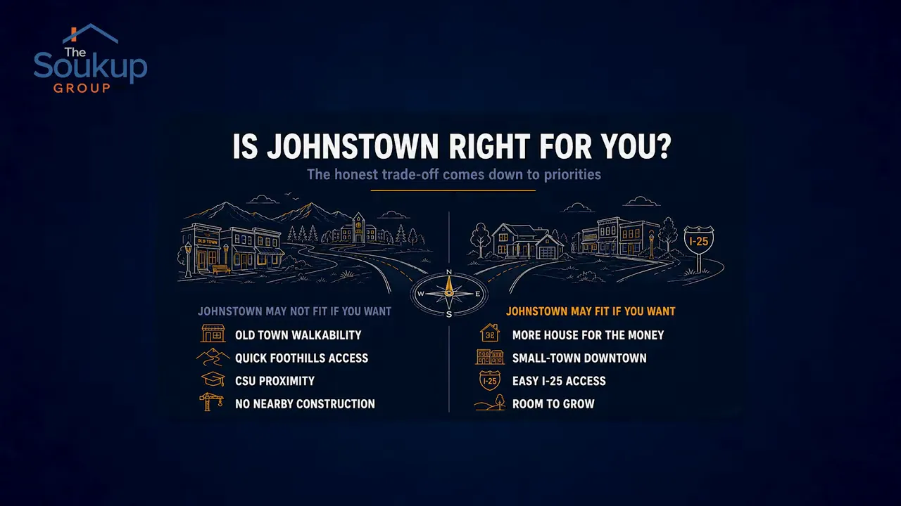 Graphic comparing reasons Johnstown may or may not fit a homebuyer