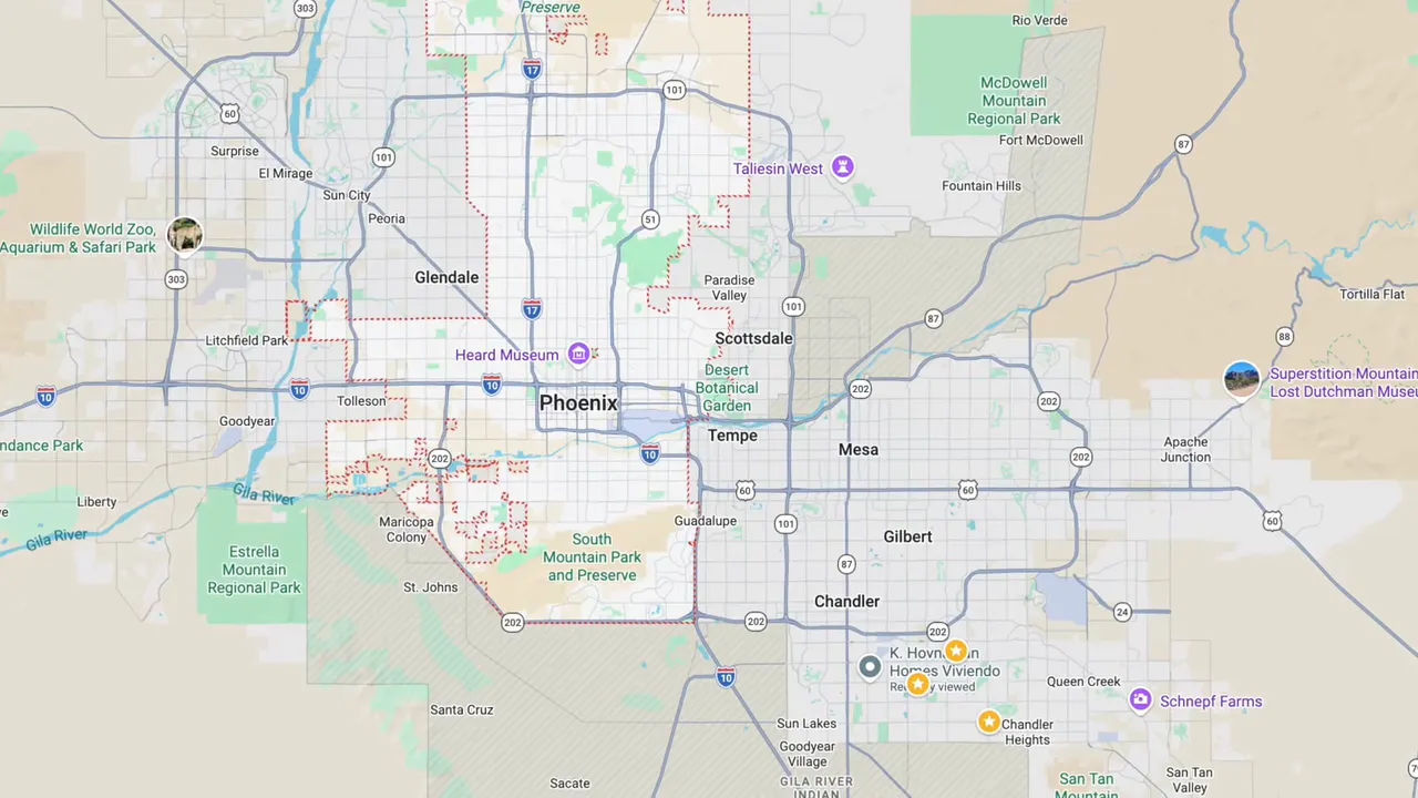 Map showing the Phoenix metro area and surrounding communities