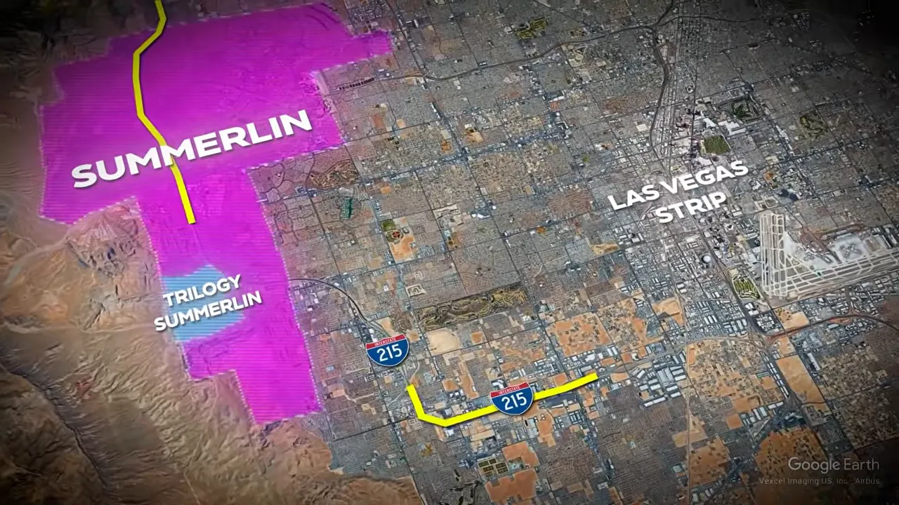 Map view highlighting Trilogy Summerlin location in Las Vegas near the 215 beltway and the Strip