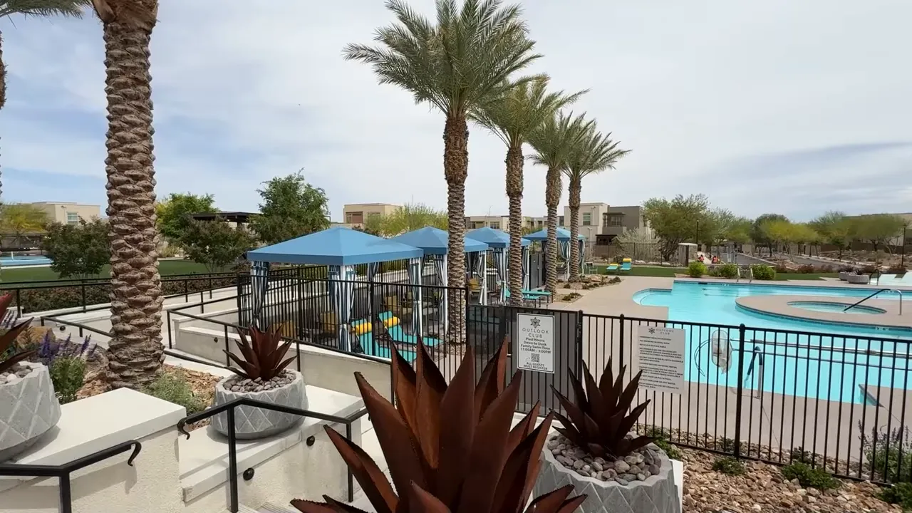 Trilogy Summerlin resort-style pool with cabanas and outdoor seating