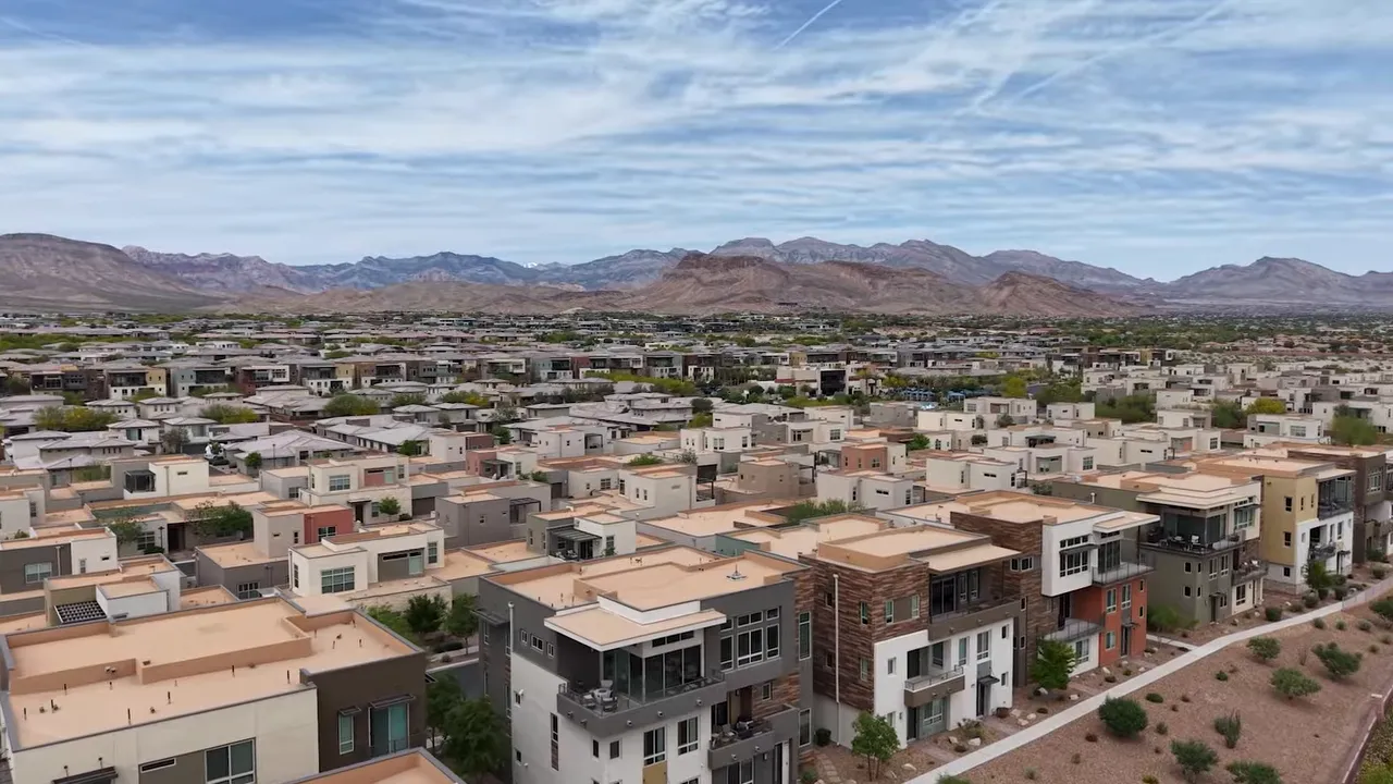 Aerial view looking over Trilogy Summerlin townhome community