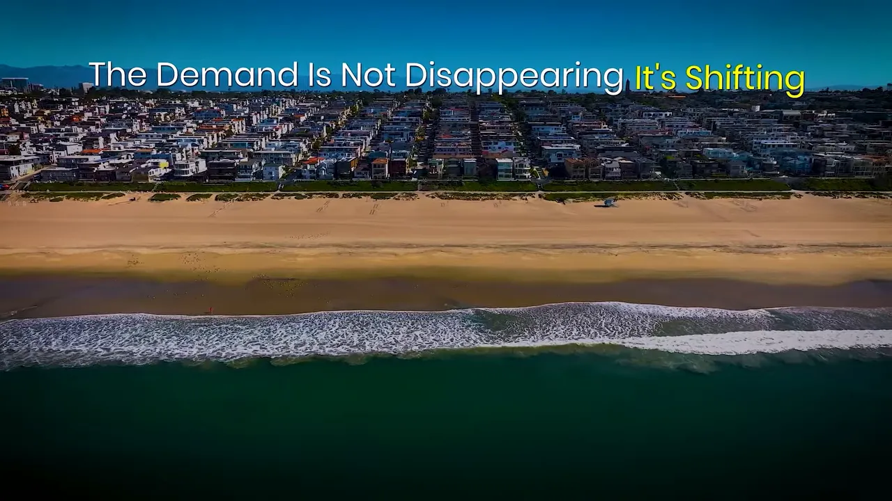 Beach aerial with text stating the demand is not disappearing it is shifting