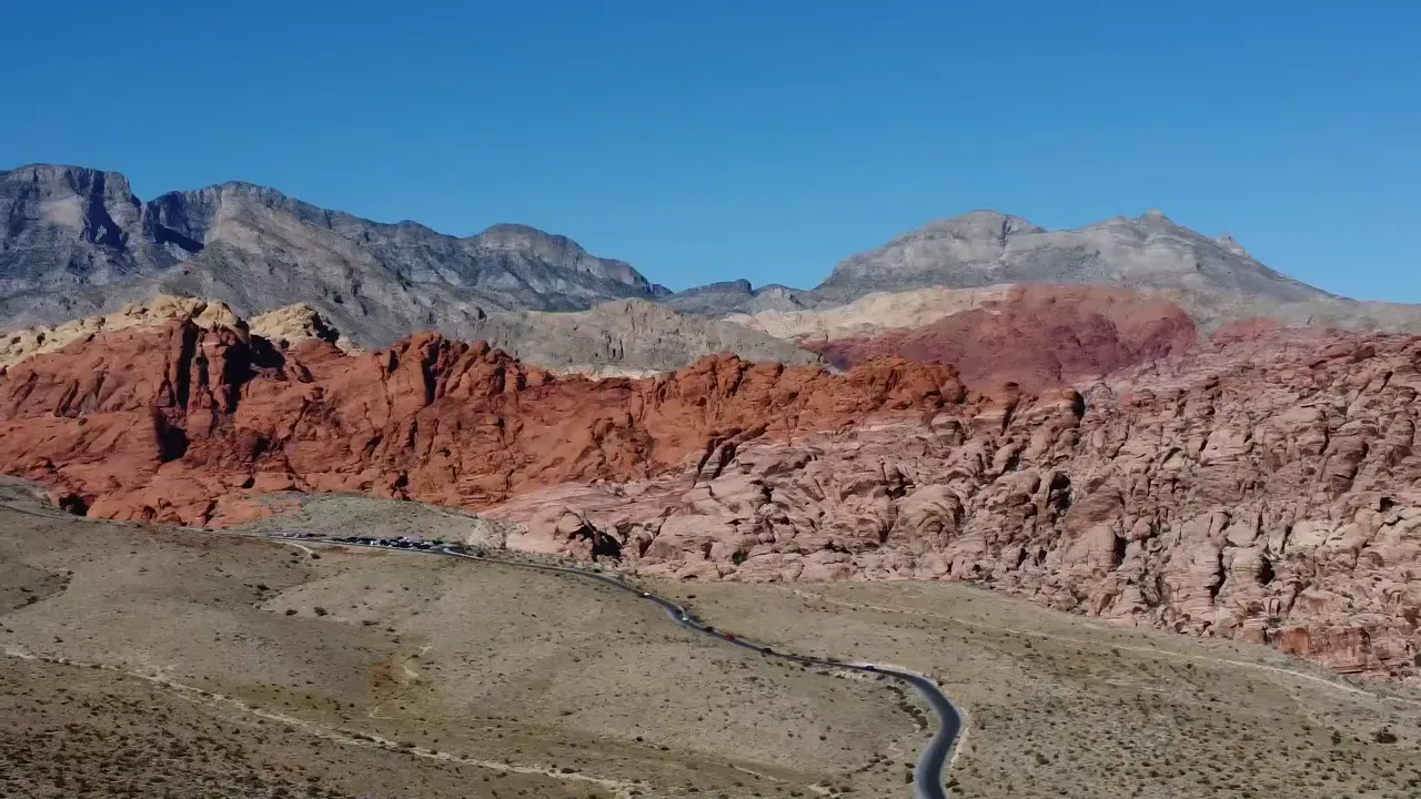 Scenic desert and mountain views with winding road in the northwest Las Vegas valley near Trilogy Sunstone