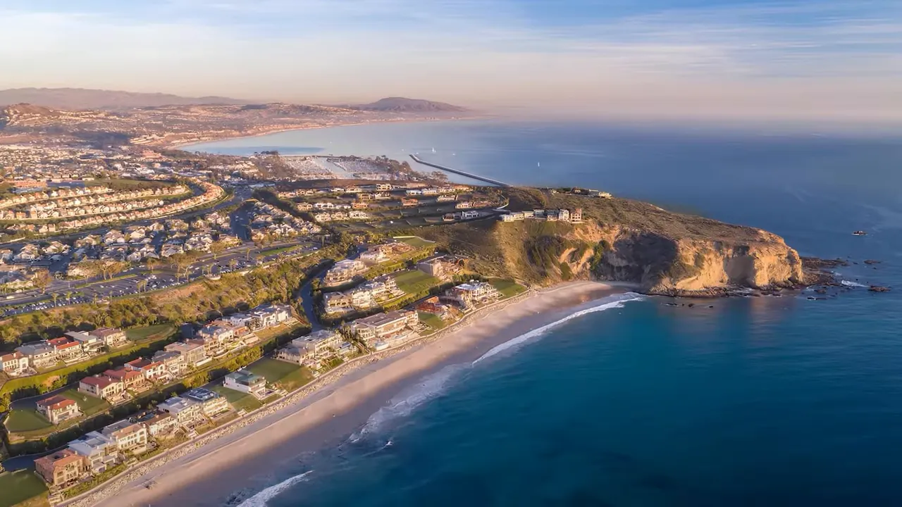 Aerial coastline view of The Strand at Headlands neighborhood in Dana Point