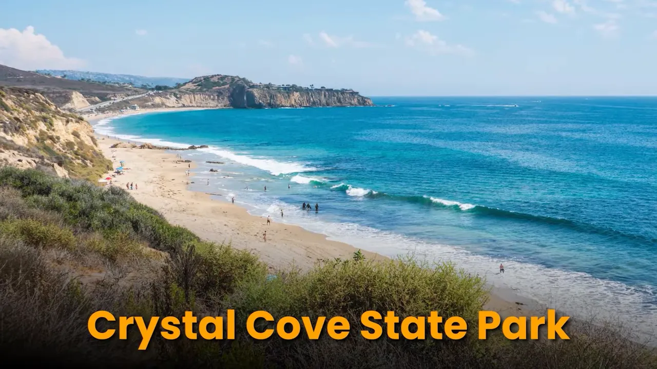 Aerial view of Crystal Cove neighborhood and coastline in Orange County, California