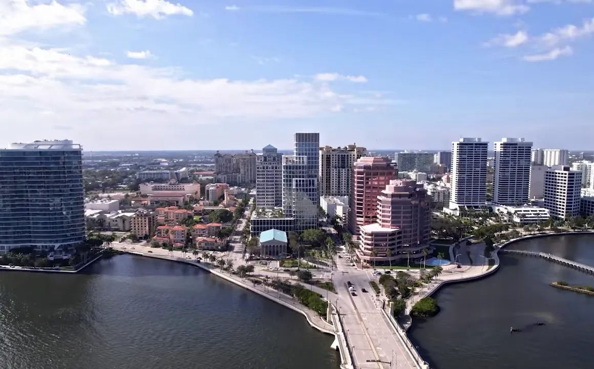 Aerial view of West Palm Beach waterfront skyline