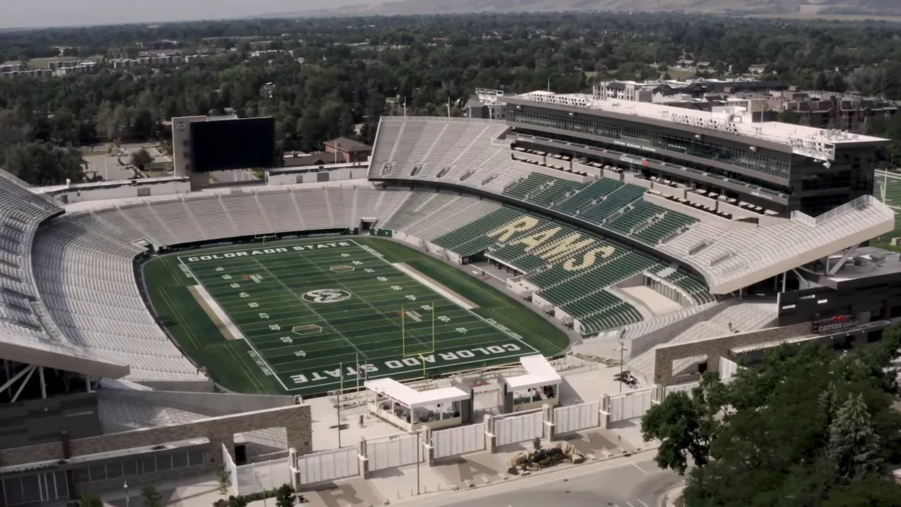 Aerial view of Colorado State University football stadium