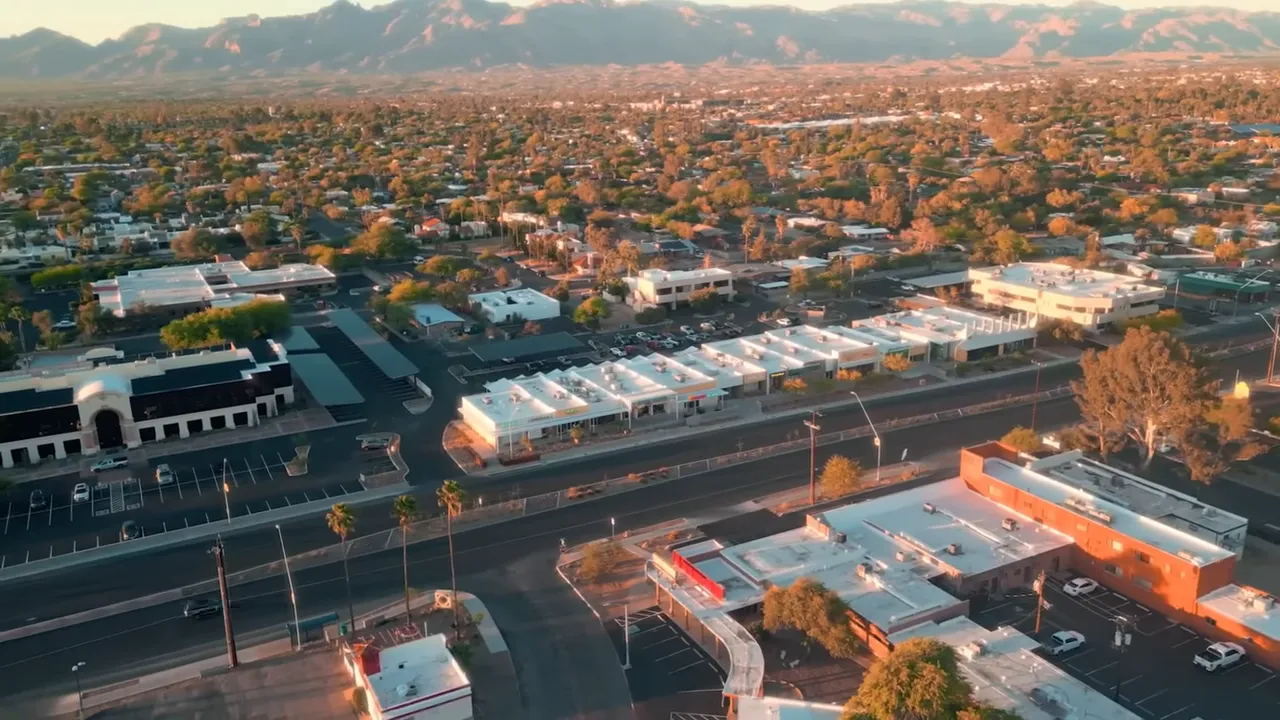 Aerial rendering of Tucson Gastro Park with logo
