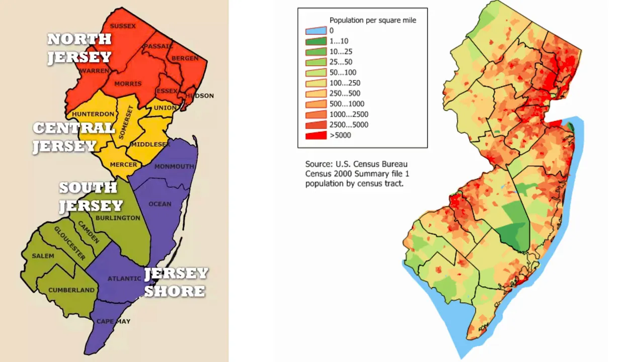 Map of New Jersey showing Central Jersey vs other regions and population density