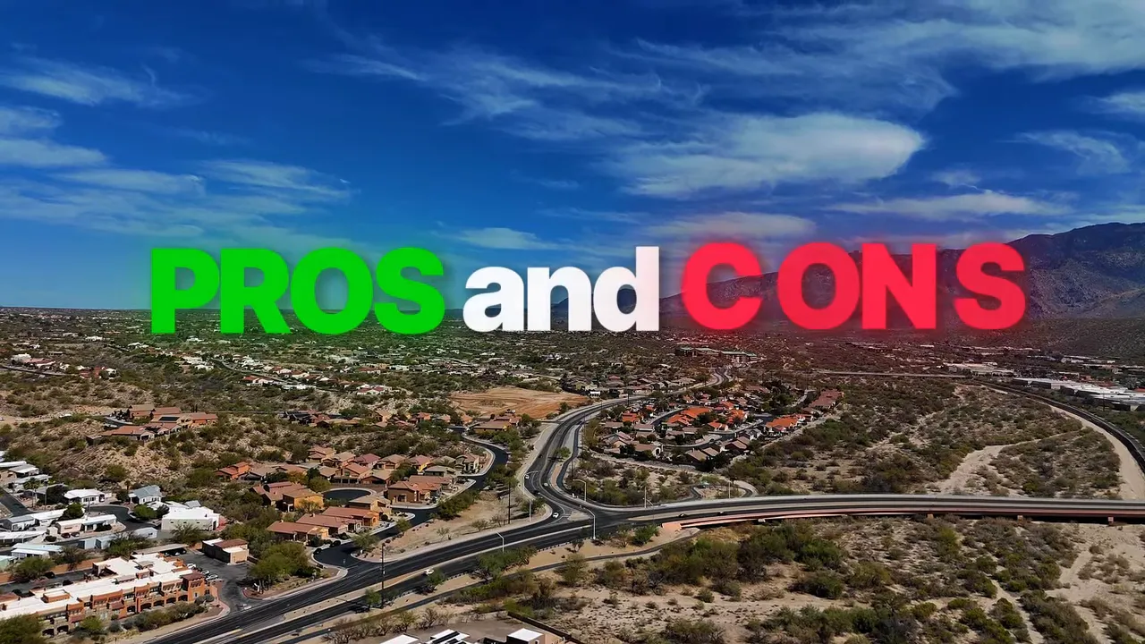 Aerial view of Tucson with pros and cons of relocating to Tucson text