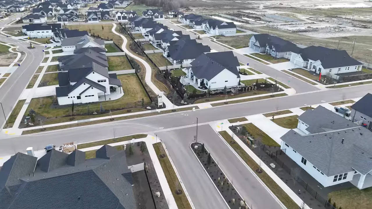 Aerial view of residential streets and houses in Eagle Idaho