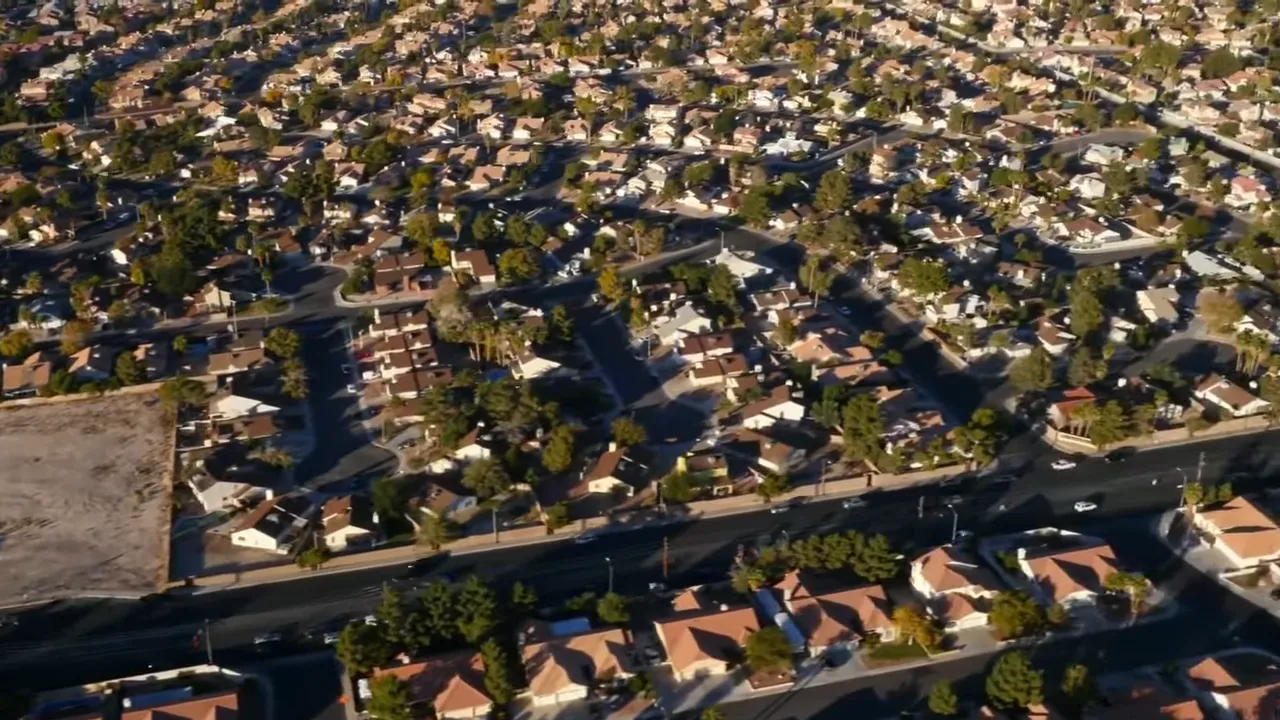 Aerial view of North Las Vegas clubhouse pool and sports courts