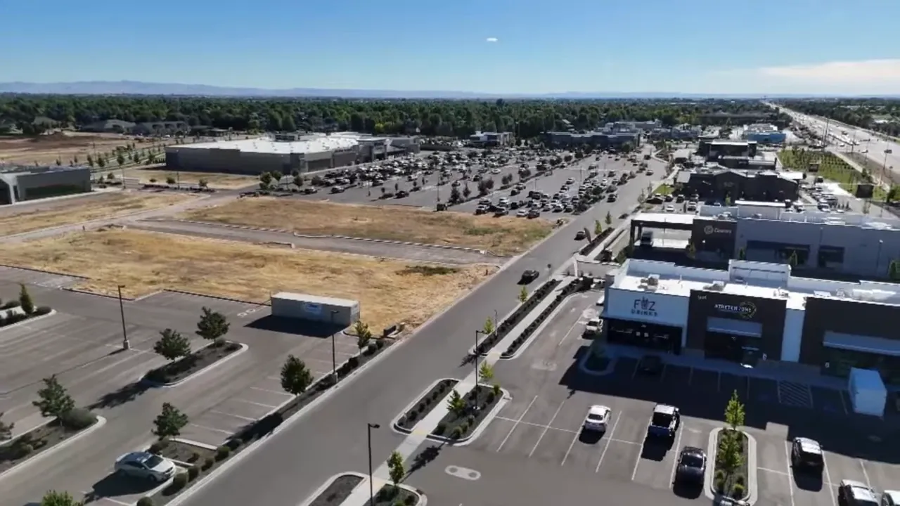 Aerial view of Meridian Idaho commercial area and road access