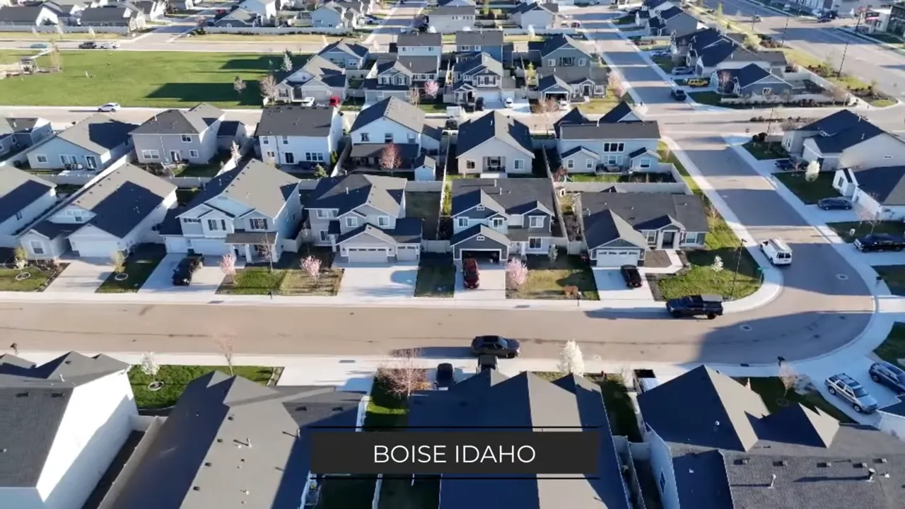 Aerial view of Meridian Idaho suburban homes and streets