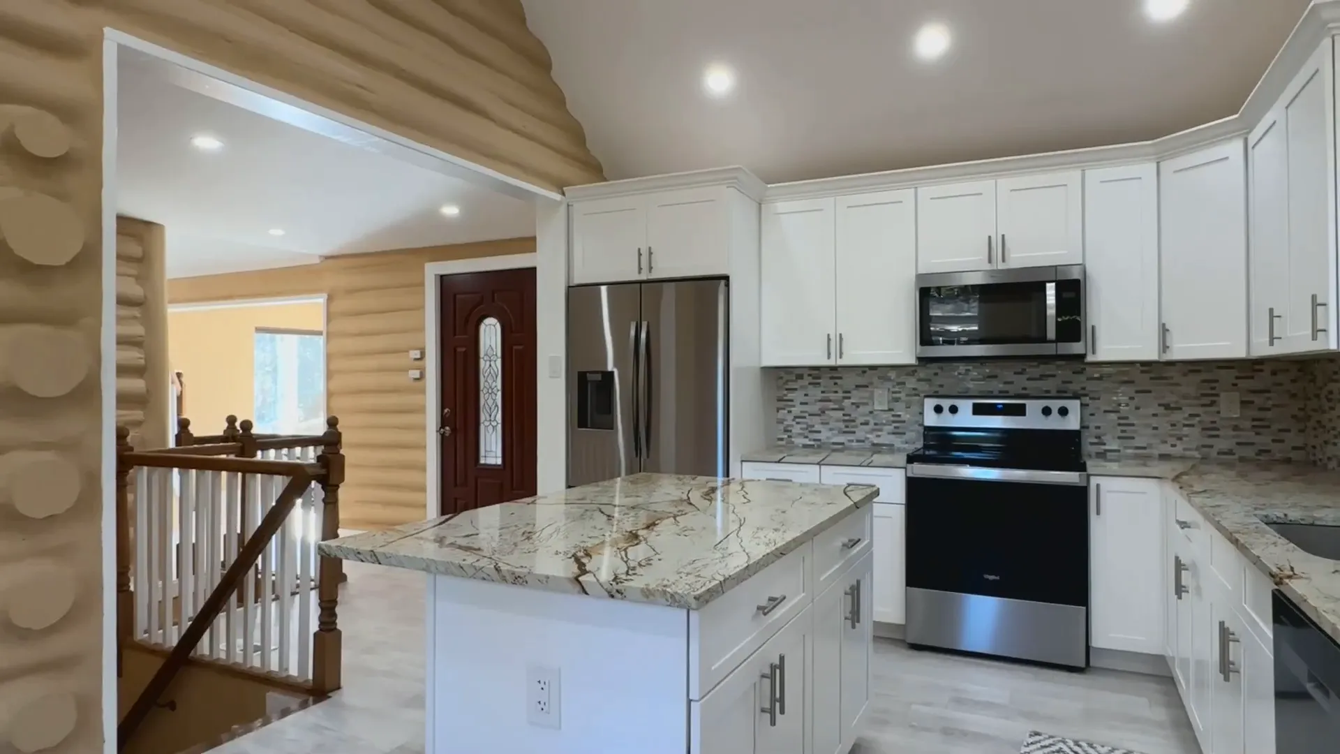 Modern kitchen in the log cabin