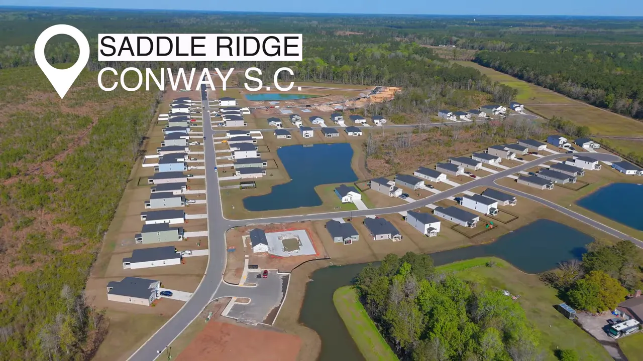 Aerial view labeled Saddle Ridge Conway SC with homes and streets