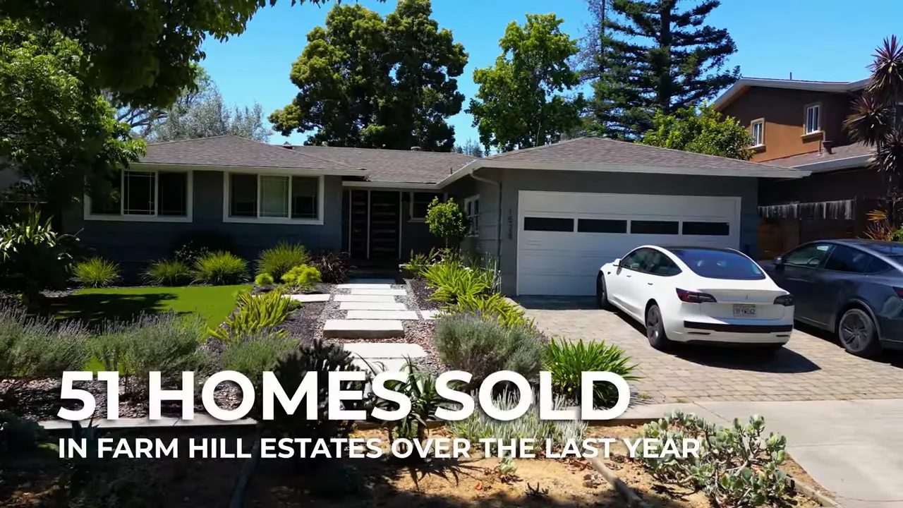 Single-story home with text showing 51 homes sold in Farm Hill Estates over the last year