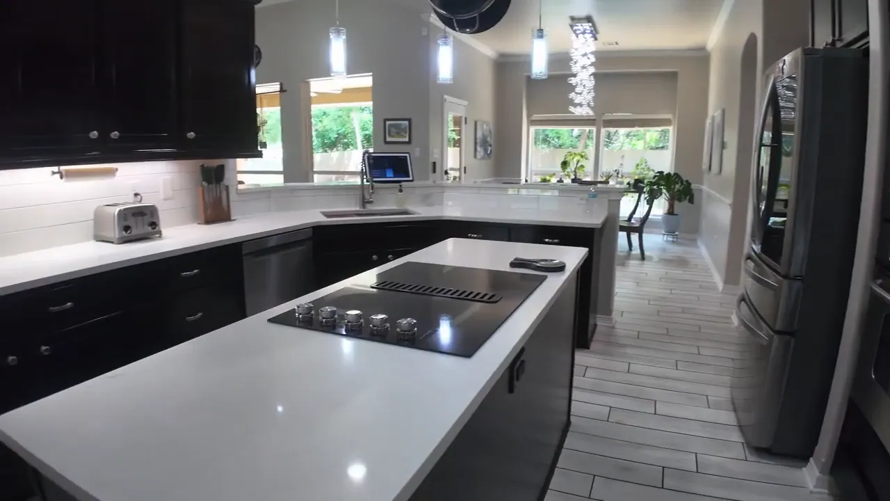 Kitchen with large island cooktop