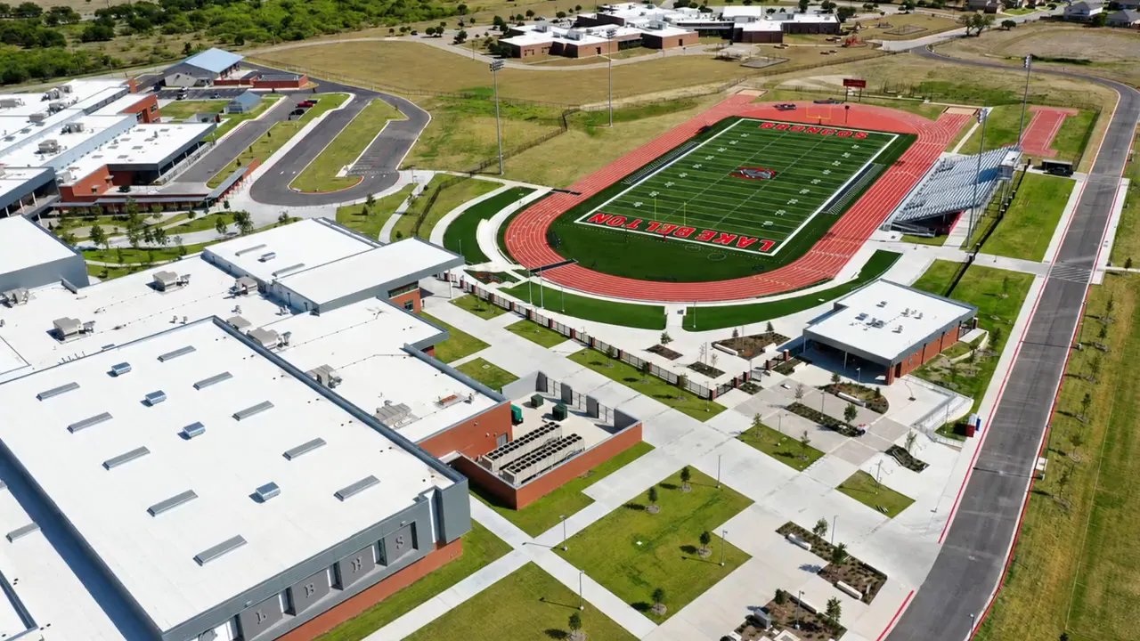 Aerial view of a school campus