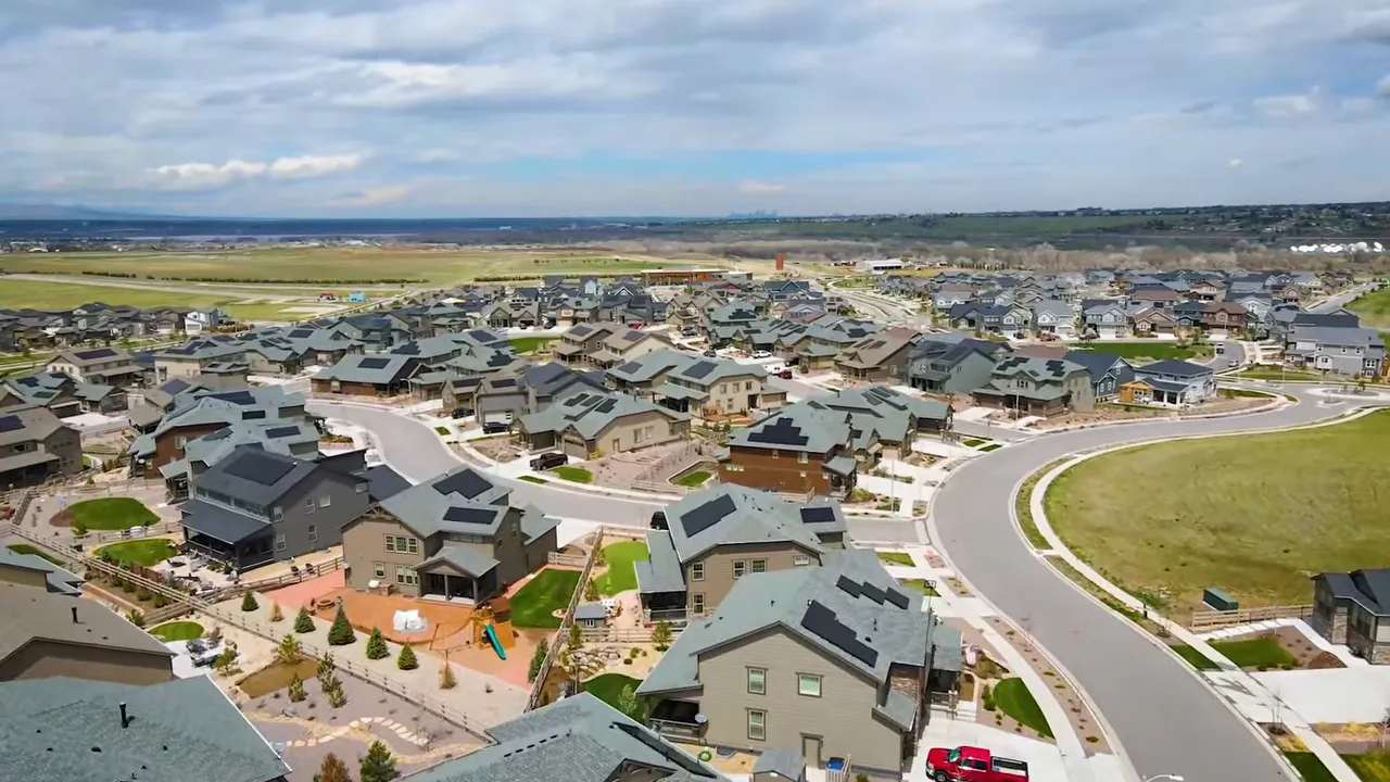 Aerial view of a Denver-area neighborhood with winding roads
