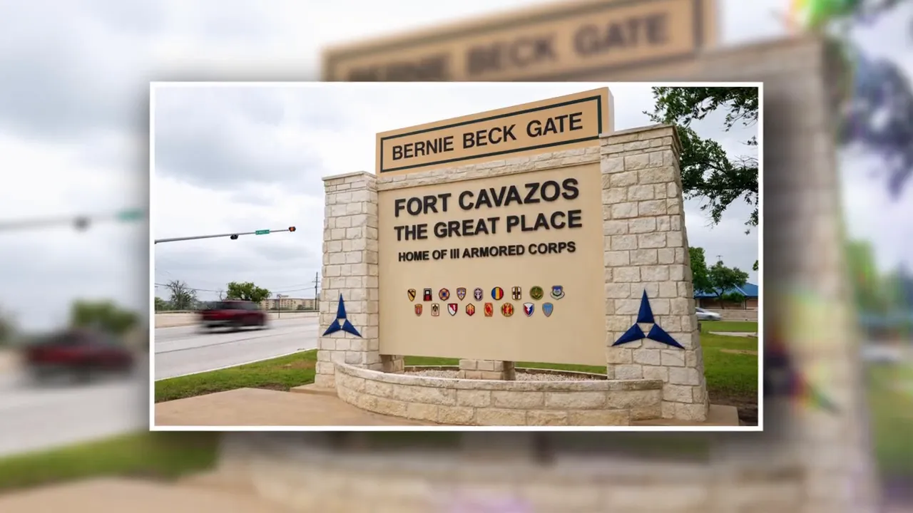 Fort Cavazos sign at Bernie Beck Gate