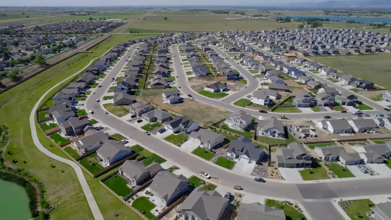 Aerial view of a large suburban neighborhood