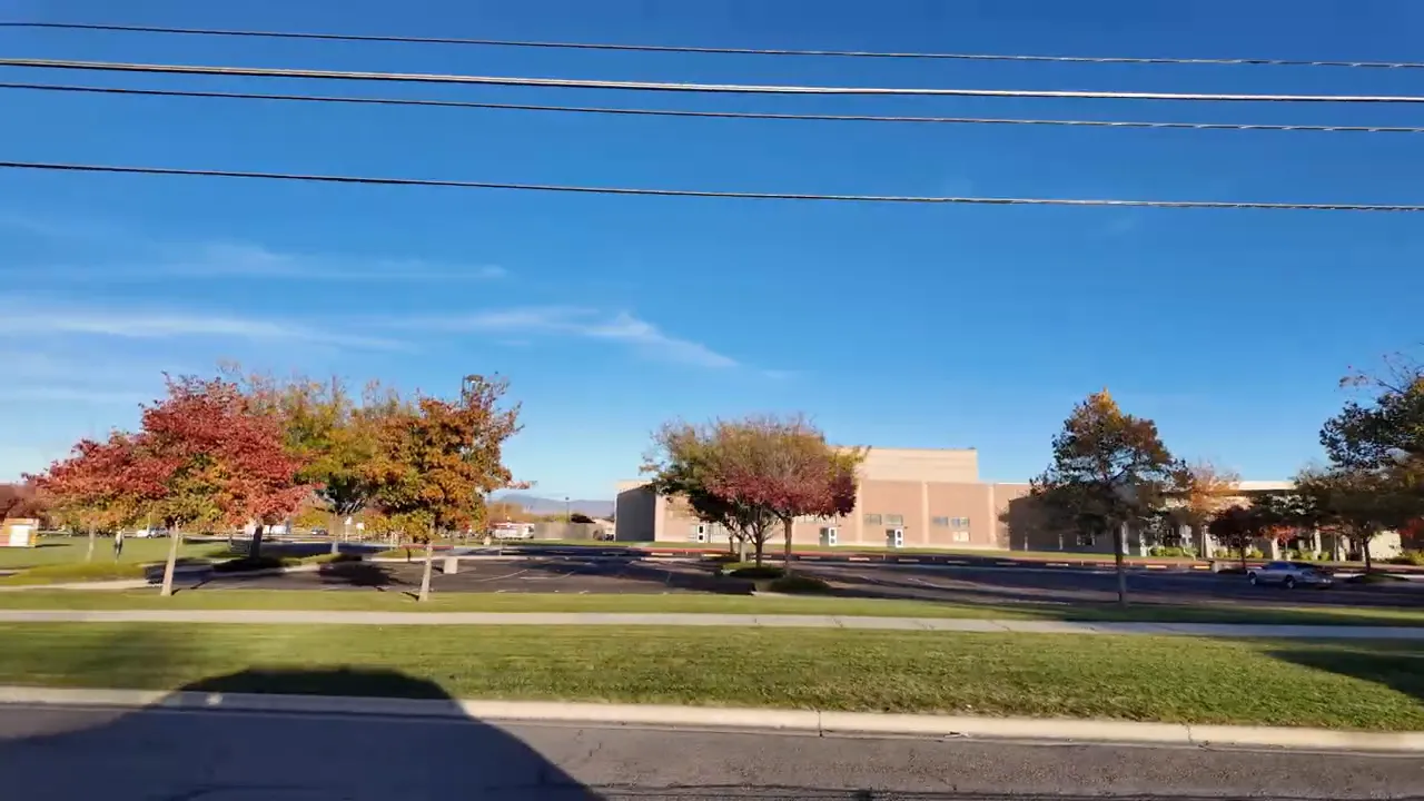 Wide roadway with landscaped median and storefront buildings in Meridian, Idaho