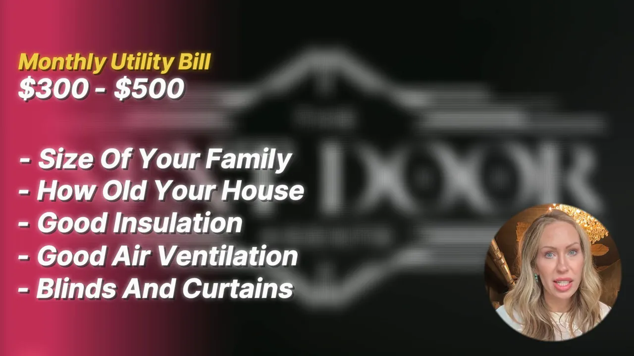 Graphic listing factors affecting monthly utility bills including family size house age insulation air ventilation blinds and curtains