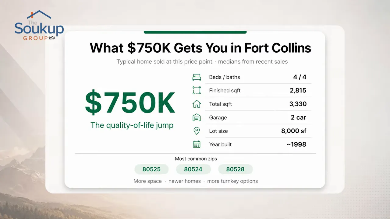 Graphic showing average features of a 750K Fort Collins home