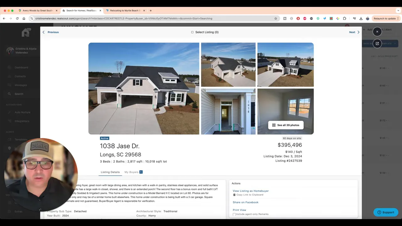 Screenshot of a Longs SC listing page for a new construction home with exterior and interior photos