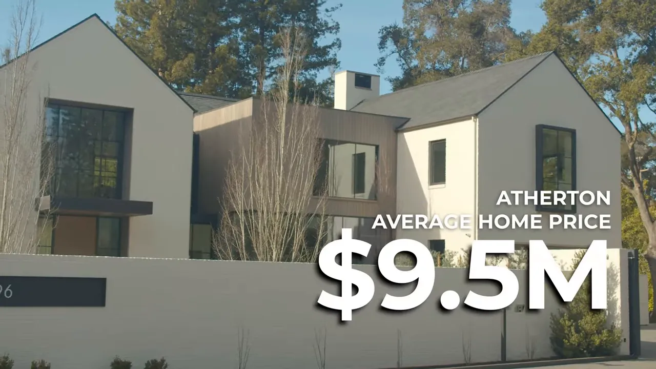 Atherton average home price shown on screen as $9.5M