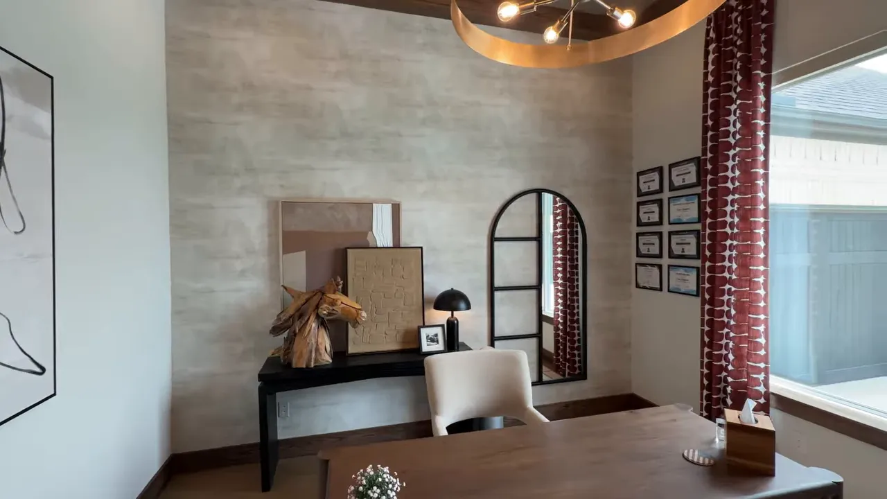 Lancaster front office with wood ceiling details and arched window in McLendon-Chisholm home